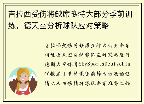 吉拉西受伤将缺席多特大部分季前训练，德天空分析球队应对策略