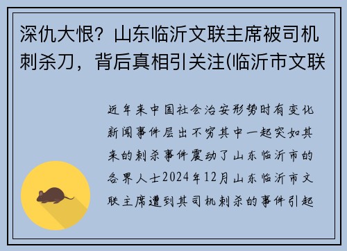 深仇大恨？山东临沂文联主席被司机刺杀刀，背后真相引关注(临沂市文联电话)