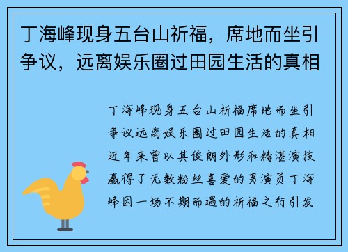 丁海峰现身五台山祈福,席地而坐引争议,远离娱乐圈过田园生活的真相 丁海峰现身五台山祈福,席地而坐引争议,远离娱乐圈过田园生活的真相